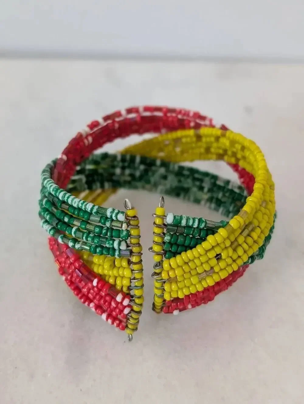 Handmade Seeded Bead Rastafarian Cuff Bracelet